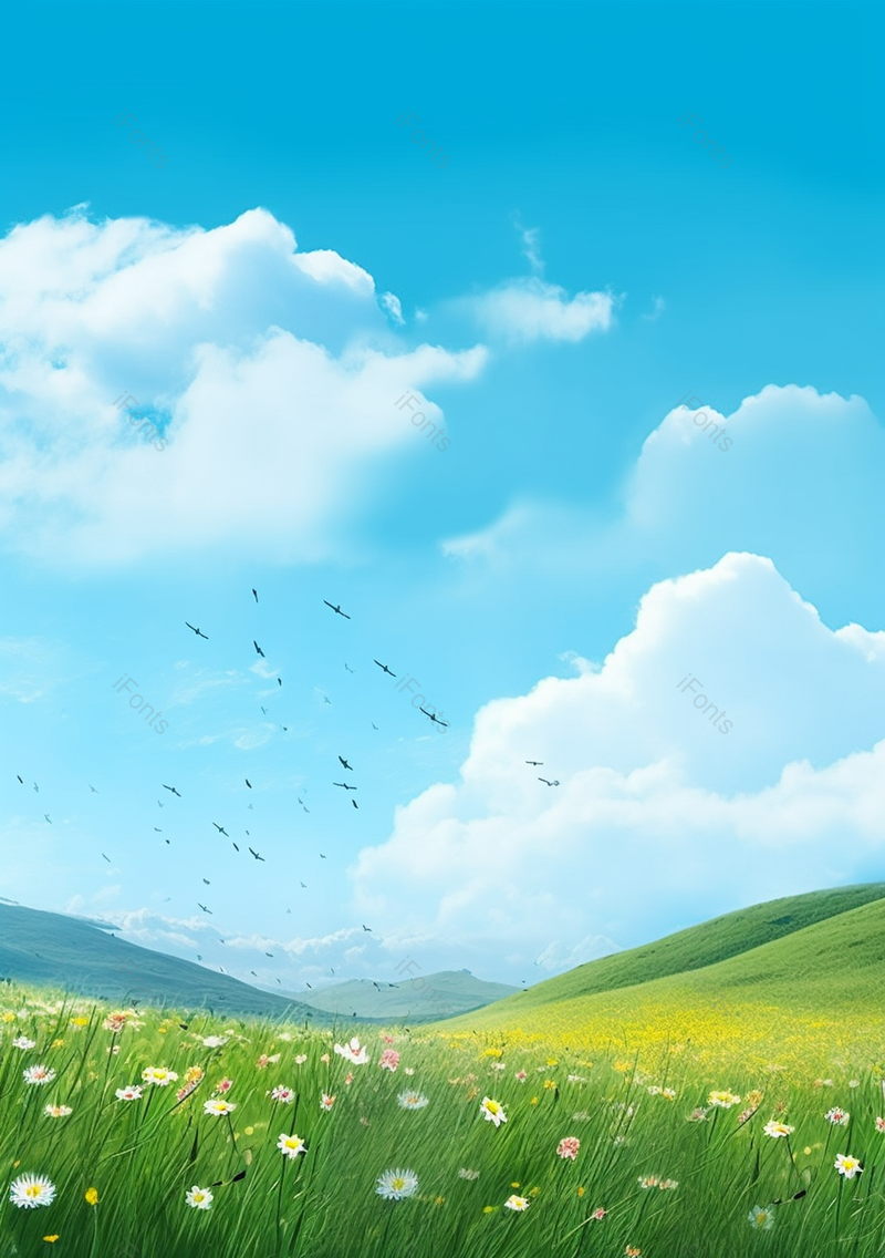 蓝天白云一朵朵小花和绿绿的草地,插画/手绘图,插画/手绘图库,插画/手绘图下载,插画/手绘